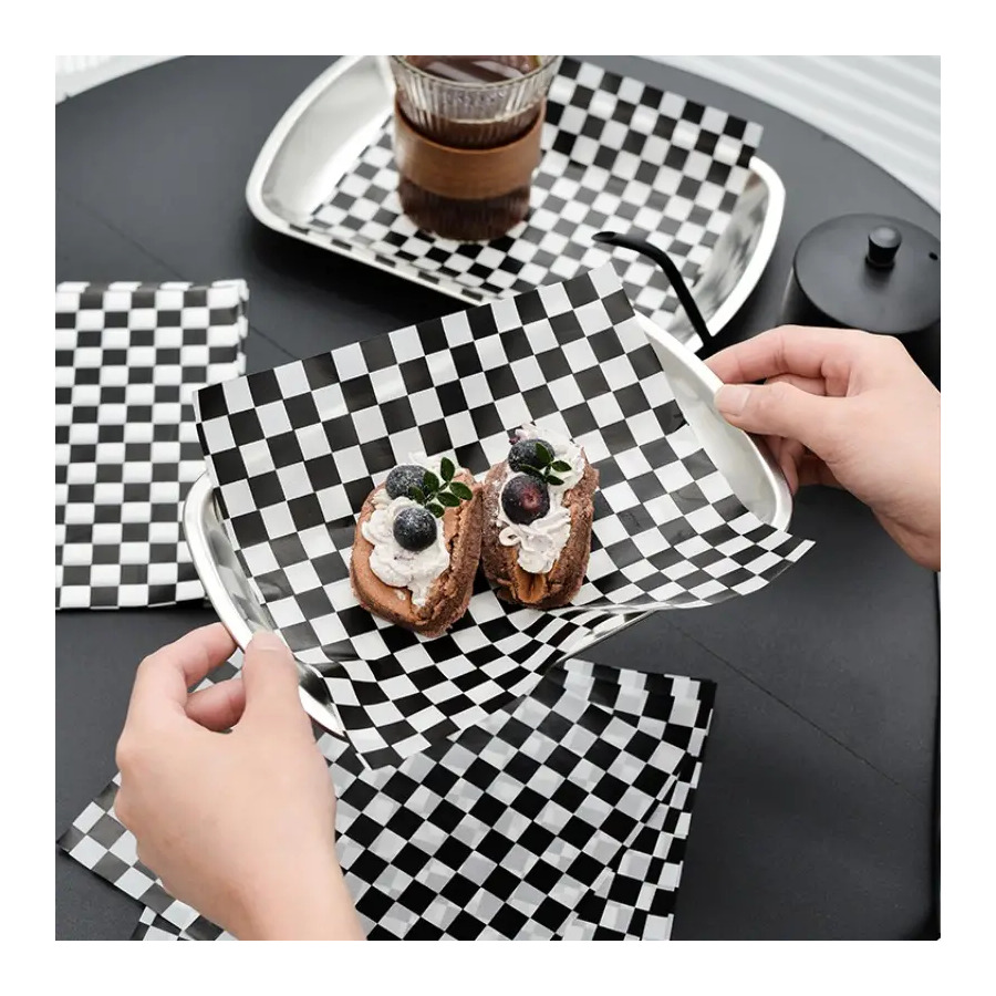 Greaseproof Paper - Black Check 212x330mm 1/4 cut DP 400pk