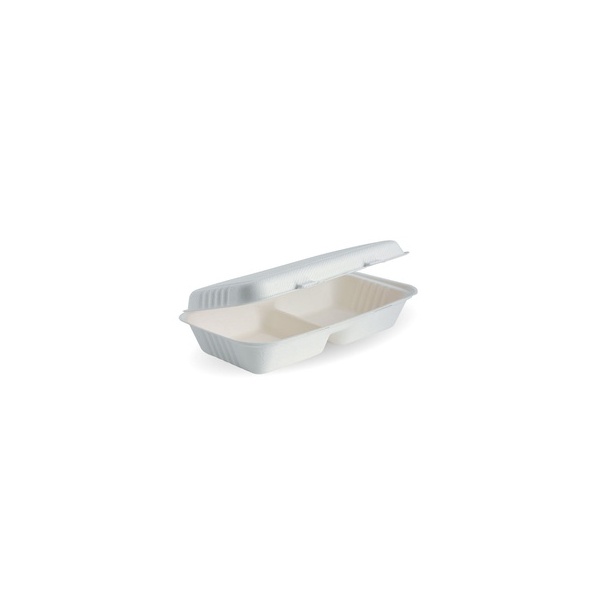 Snack Box 2-Compartment White Biocane Clamshell Bio 50/2