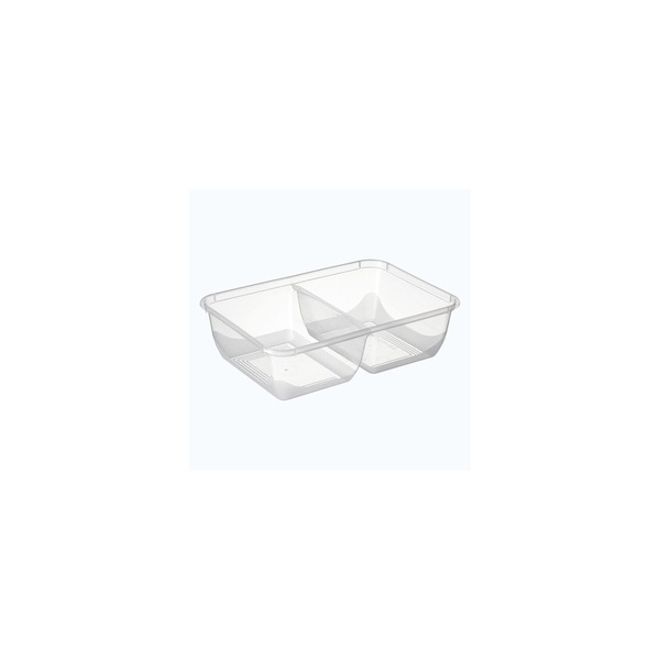 Container - 650ml Rectangle 2 Compartment Clear Bon 50/10