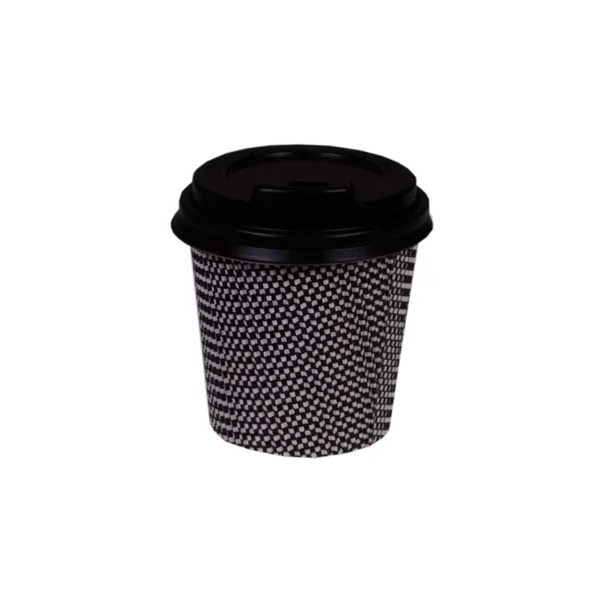 Coffee Cup - 12oz Double Wall Black &amp; White Check (OJI) Pron 25/20