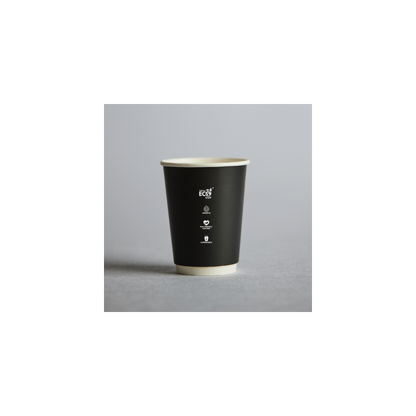 Coffee Cup - 12oz Double Wall Black Pin 25/20