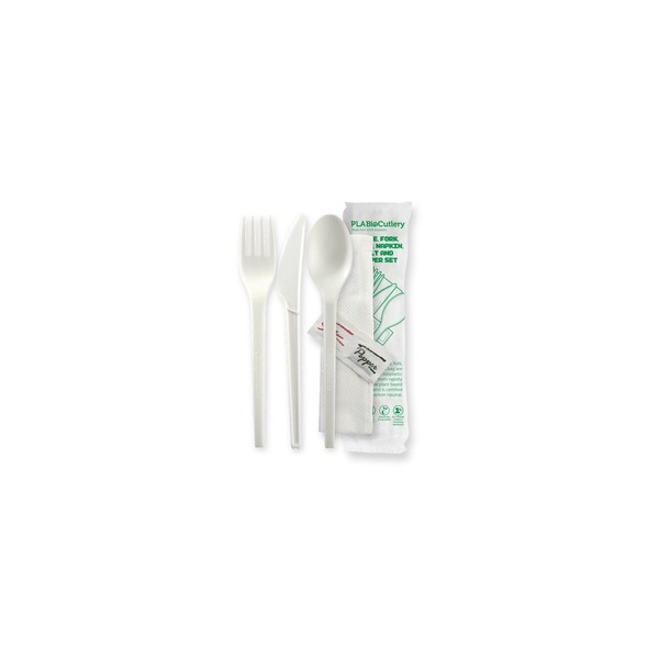 Cutlery - PLA Knife, Fork, Spoon &amp; Napkin Set Bio 50/20