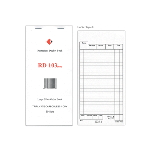 Docket Book 103 - Large, Triplicate Carbonless, 50pg