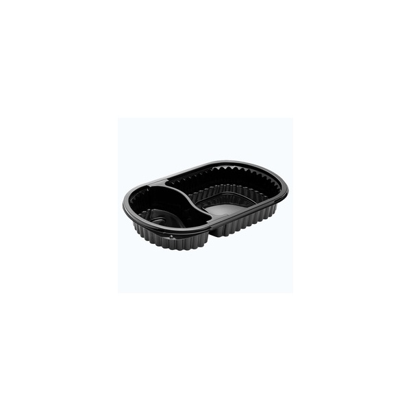 Oval 2-Compartment Meal Tray PP 620ml Black Bon 400