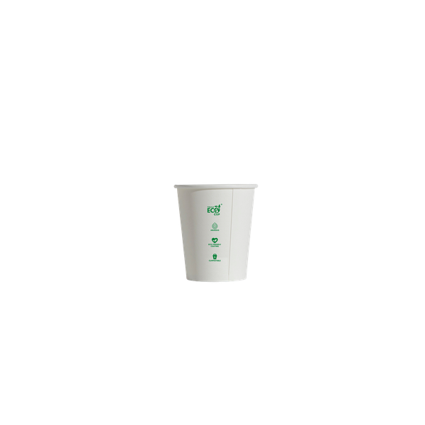 Coffee Cup - 8oz Single Wall White UNI 90mm Aqueous Eco Pin 50/20