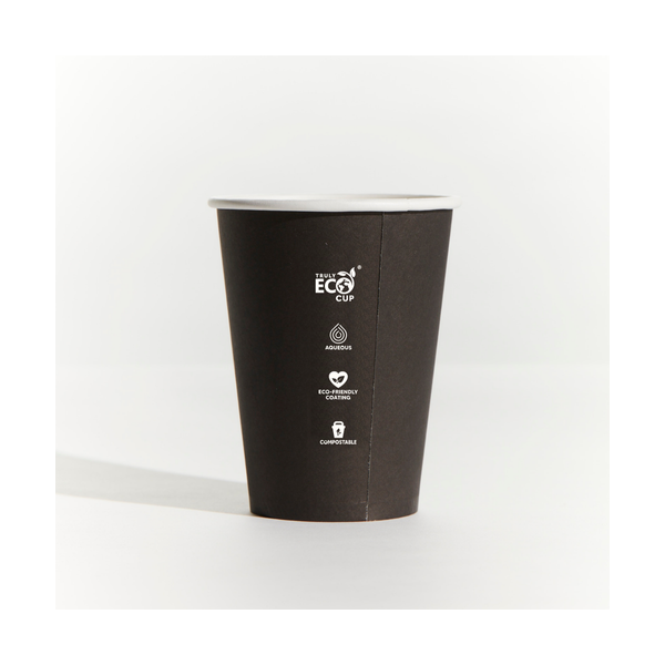 Coffee Cup - 12oz Single Wall Black Aqueous Eco Pin 50/20