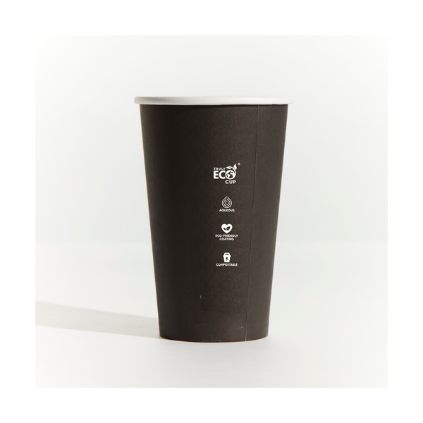 Coffee Cup - 16oz Single Wall Black Aqueous Eco Pin 50/20