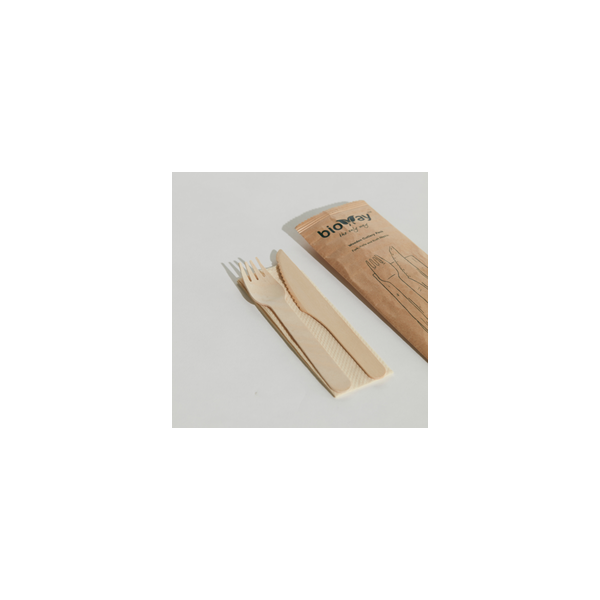 Cutlery - Wooden Knife, Fork &amp; Napkin Set Pin 400