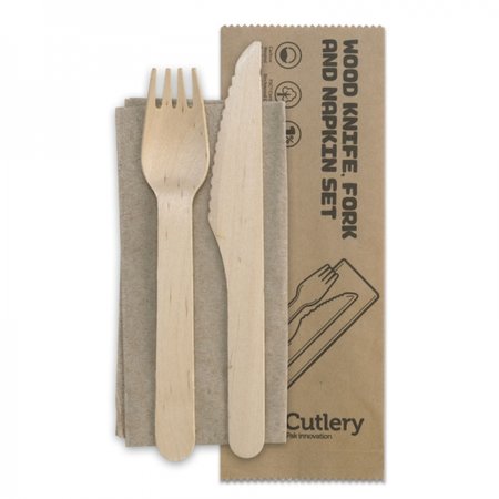 Cutlery - Wooden Knife, Fork &amp; Napkin Set