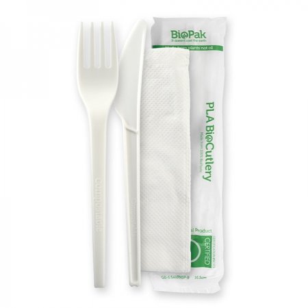 Cutlery PLA Set Knife, Fork &amp; Napkin Bio 50/20