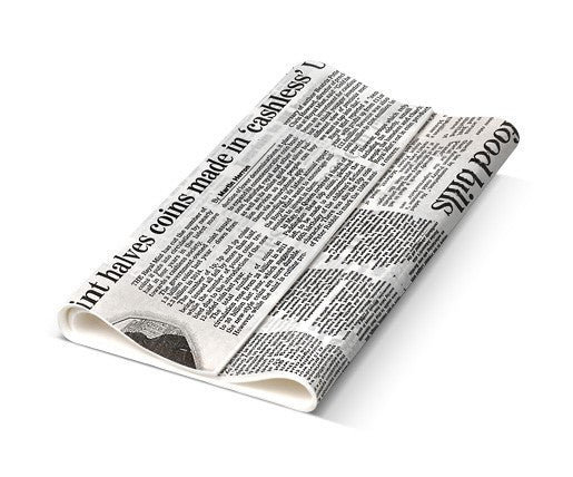 Greaseproof Paper - Printed Newsprint, 190x300mm