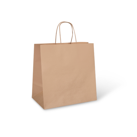 Kraft Paper Carry Bag - Twist Handle, Wide Gusset, Brown 300x305x175mm Det