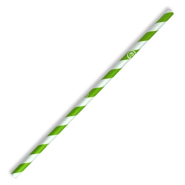 Regular Green/White Stripe Paper Straw - 6mmX197mm Bio 250/10