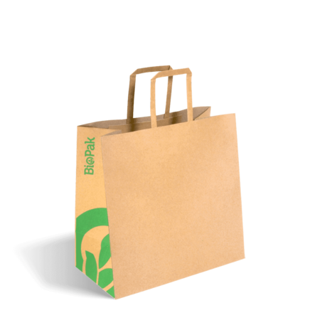 Paper Carry Bag - Flat Handle, 280x275x150mm, Gusset, Small Bio 250