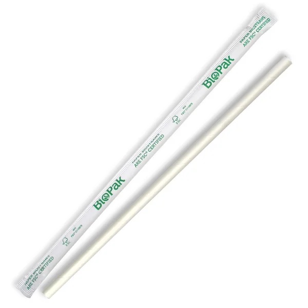 Regular White Paper Straw - 6mmx197mm/Individually Wrapped Bio
