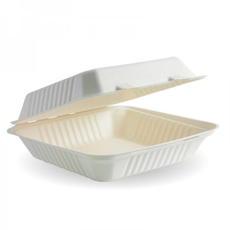 Snack Box Large - Sugarcane 23x23x8cm / 9x9x3&quot; Square White Bio 100/2