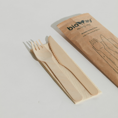 Cutlery in Pouch - Wooden Knife, Fork, Napkin Pin 400