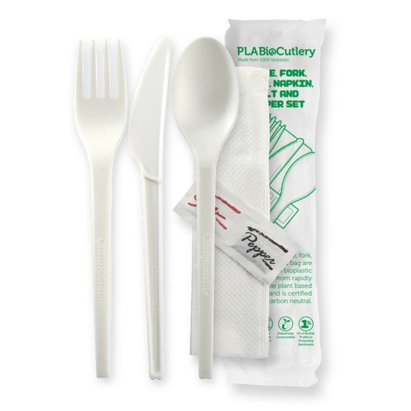 Cutlery PLA Set Knife, Fork, Spoon &amp; Napkin Bio 50/20