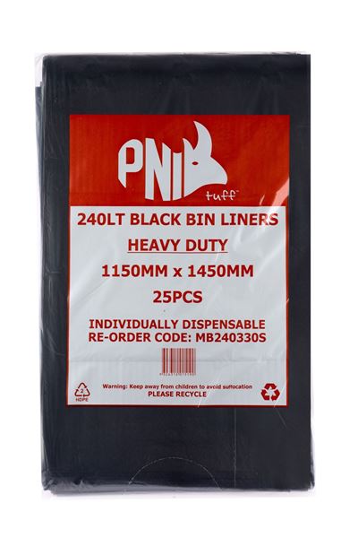 Bin Liner H/Duty Black 240L PNI 25/4