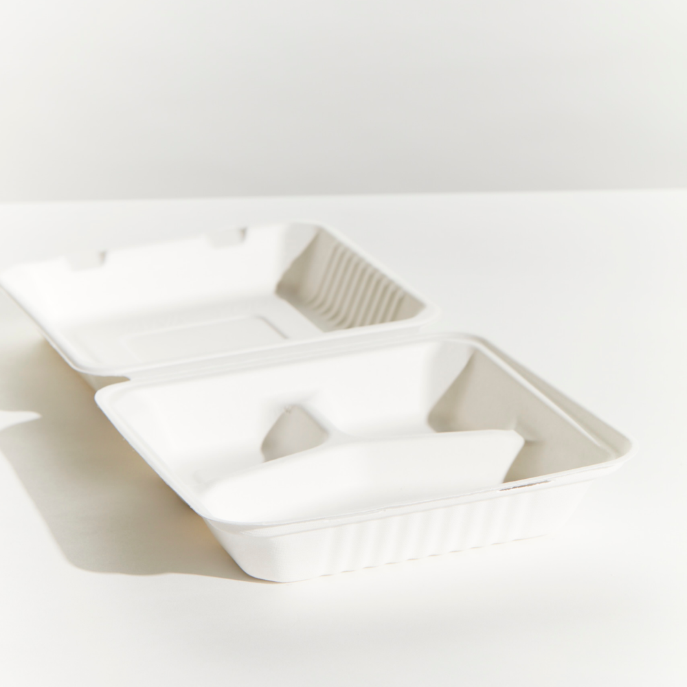 Dinner Box Large - White, 3 Comp, Sugarcane, Pin 50/4