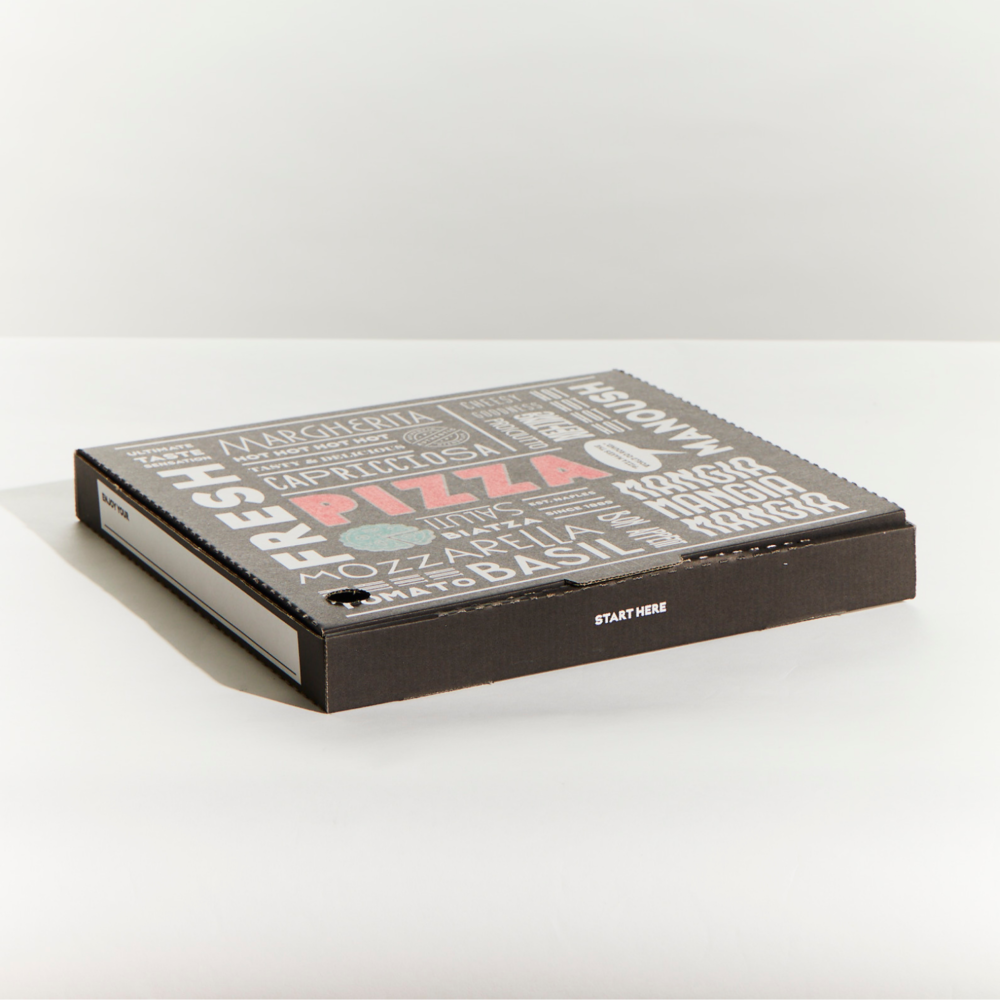 Pizza Box - 13&quot; Black with White printed sections, Pin