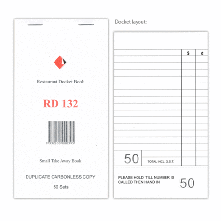 [RD132] Docket Book 132 - Takeaway Duplicate Carbonless, 50pg