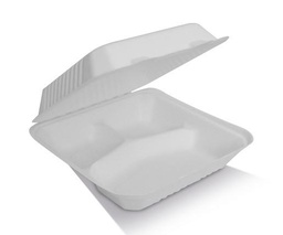 [P-SH09-3] Snack Box Large - 3 Comp Sugarcane 23x23x8 / 9x9x3&quot; Square White PacT 100/2